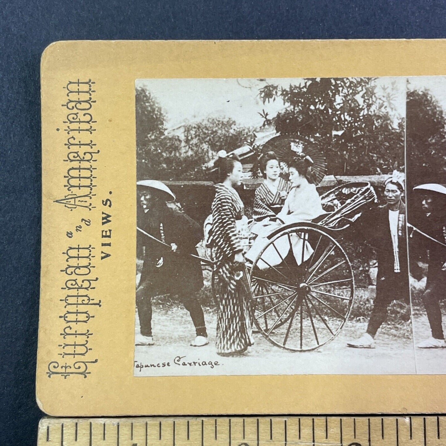 Japanese Carriage Taxi Cart Stereoview Kusakabe Kimbei Antique c1870 X3114 RARE