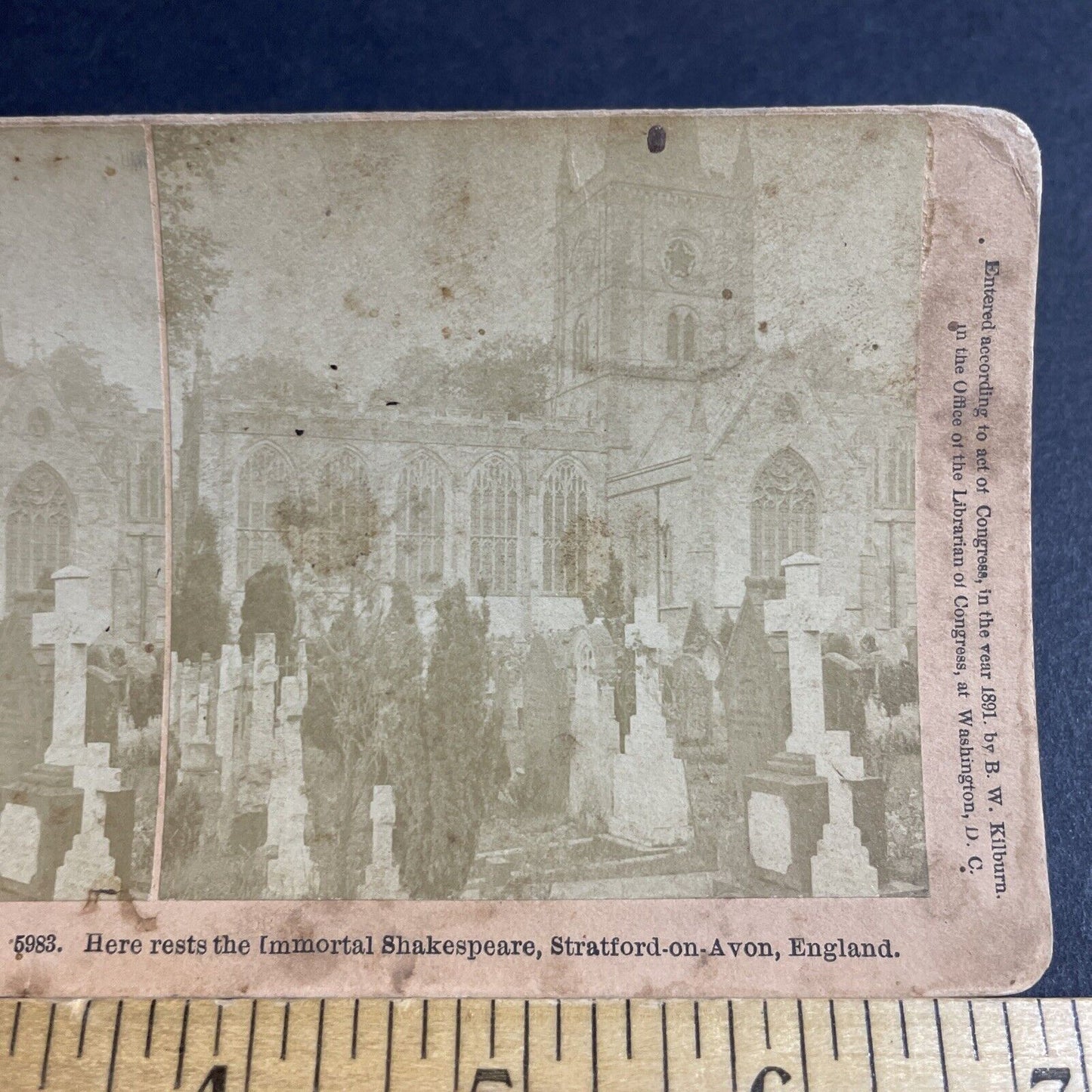 Antique 1891 Shakespeare's Grave Stratford-On-Avon Stereoview Photo Card P4479