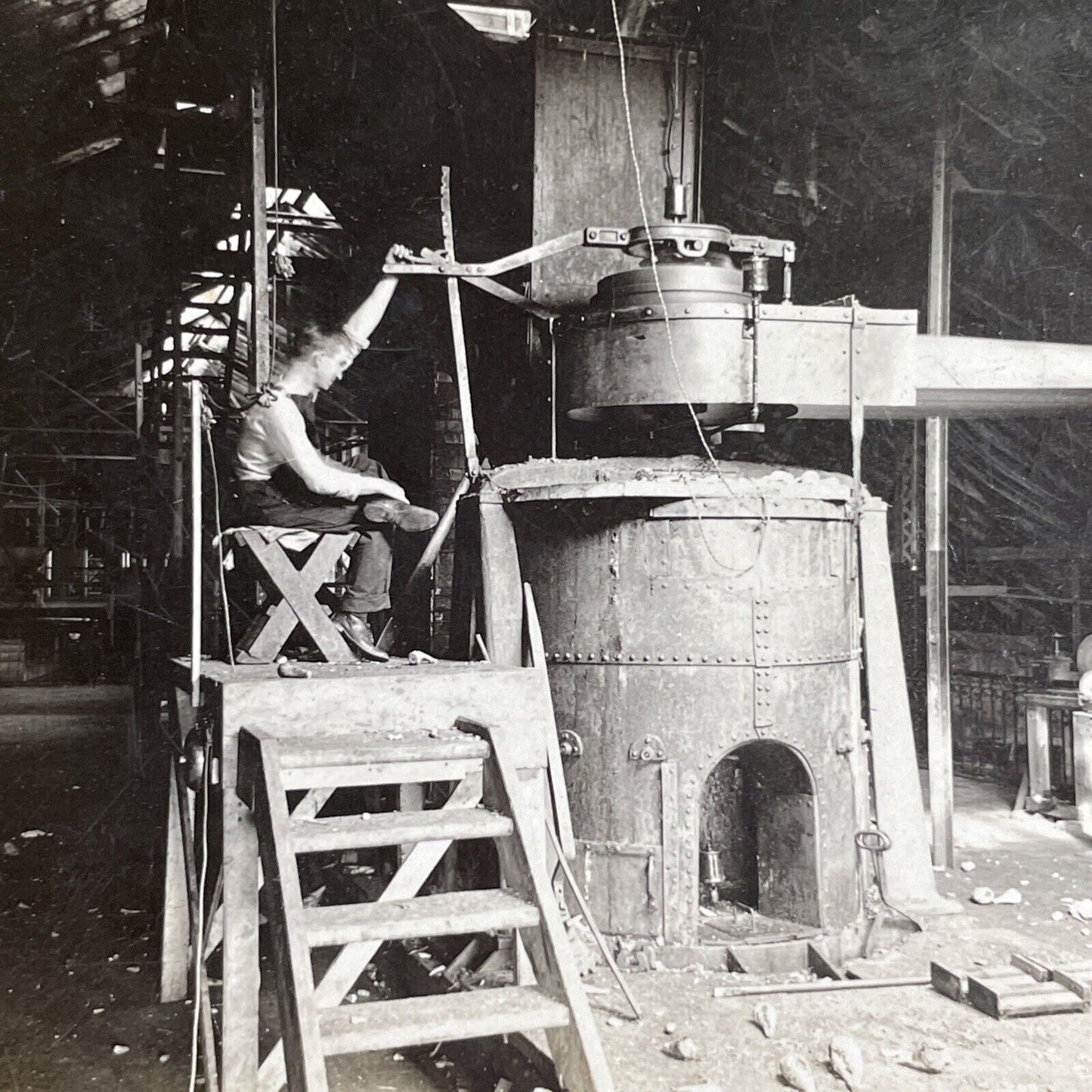 Antique 1908 Gold Silver Bullion Bar Kiln Press Stereoview Photo Card P1530