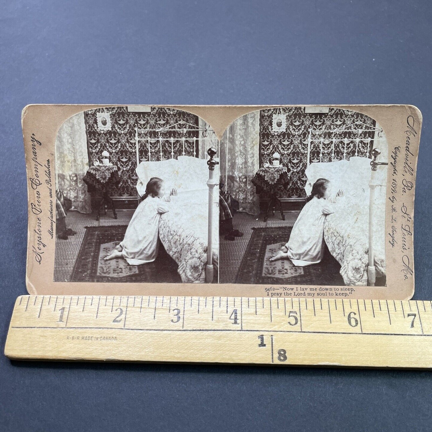 Antique 1899 Child Says The Lord's Prayer Stereoview Photo Card P2644