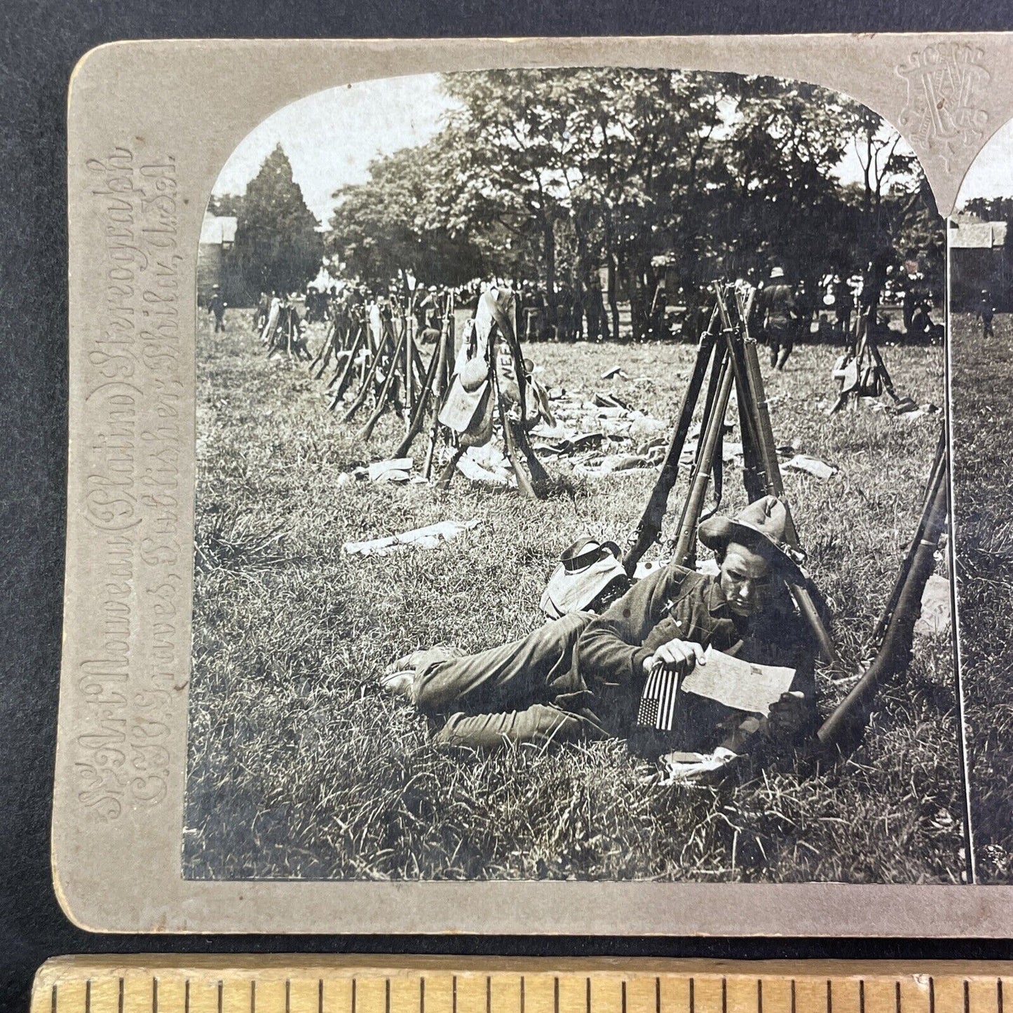 Soldier Reads a Letter from Home Stereoview Spanish American War c1898 Y1715