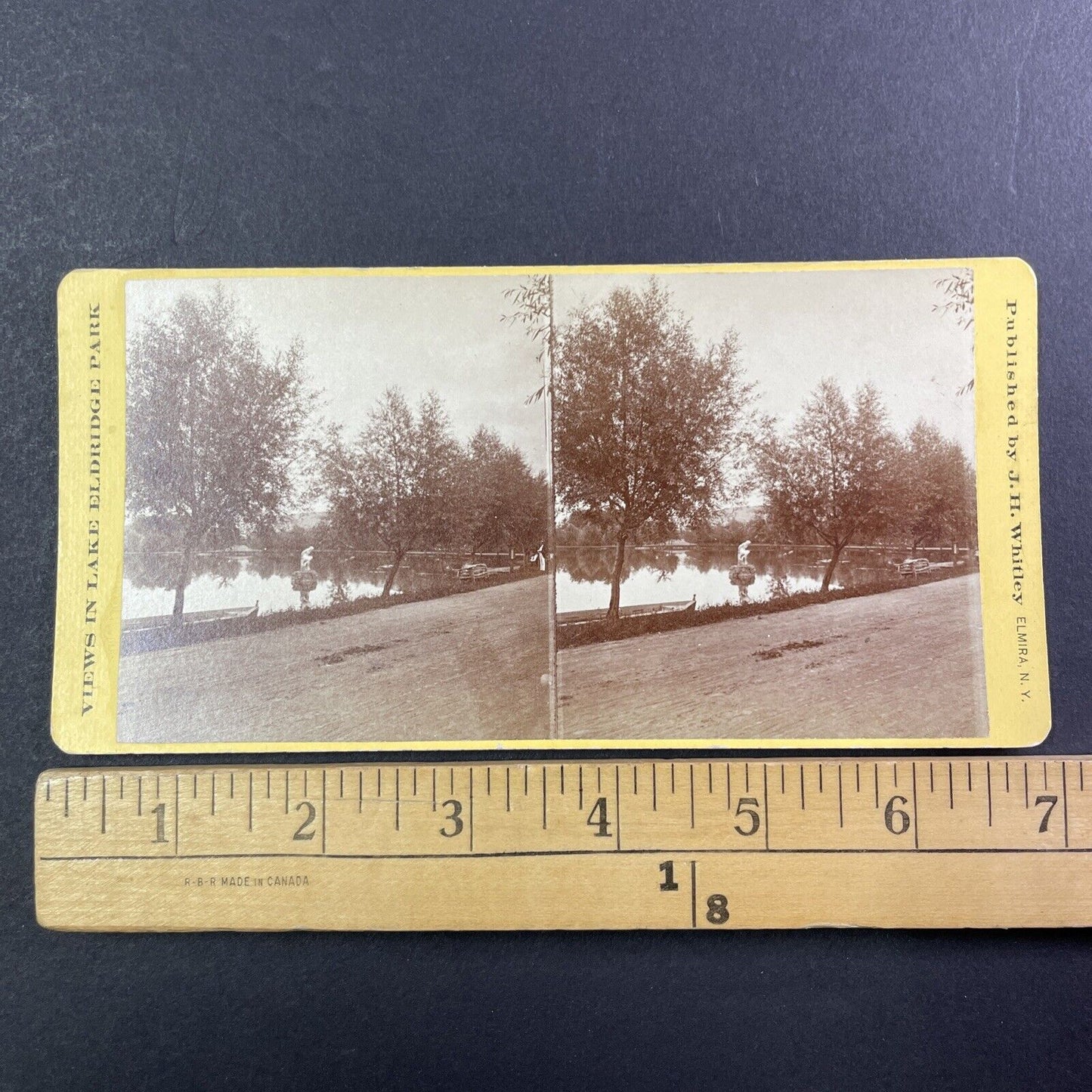 Eldridge Lake Park Elmira New York Stereoview J.H. Whitley Antique c1870s Y537