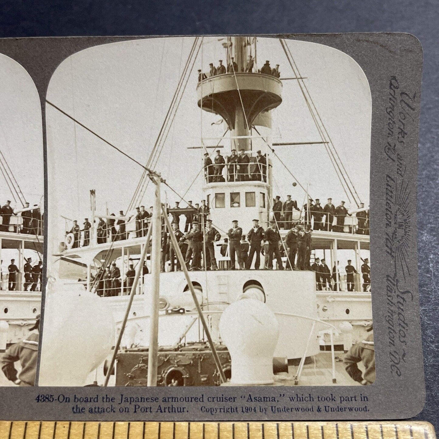 Antique 1904 Japan Navy Cruiser Ship Asama Stereoview Photo Card P5637