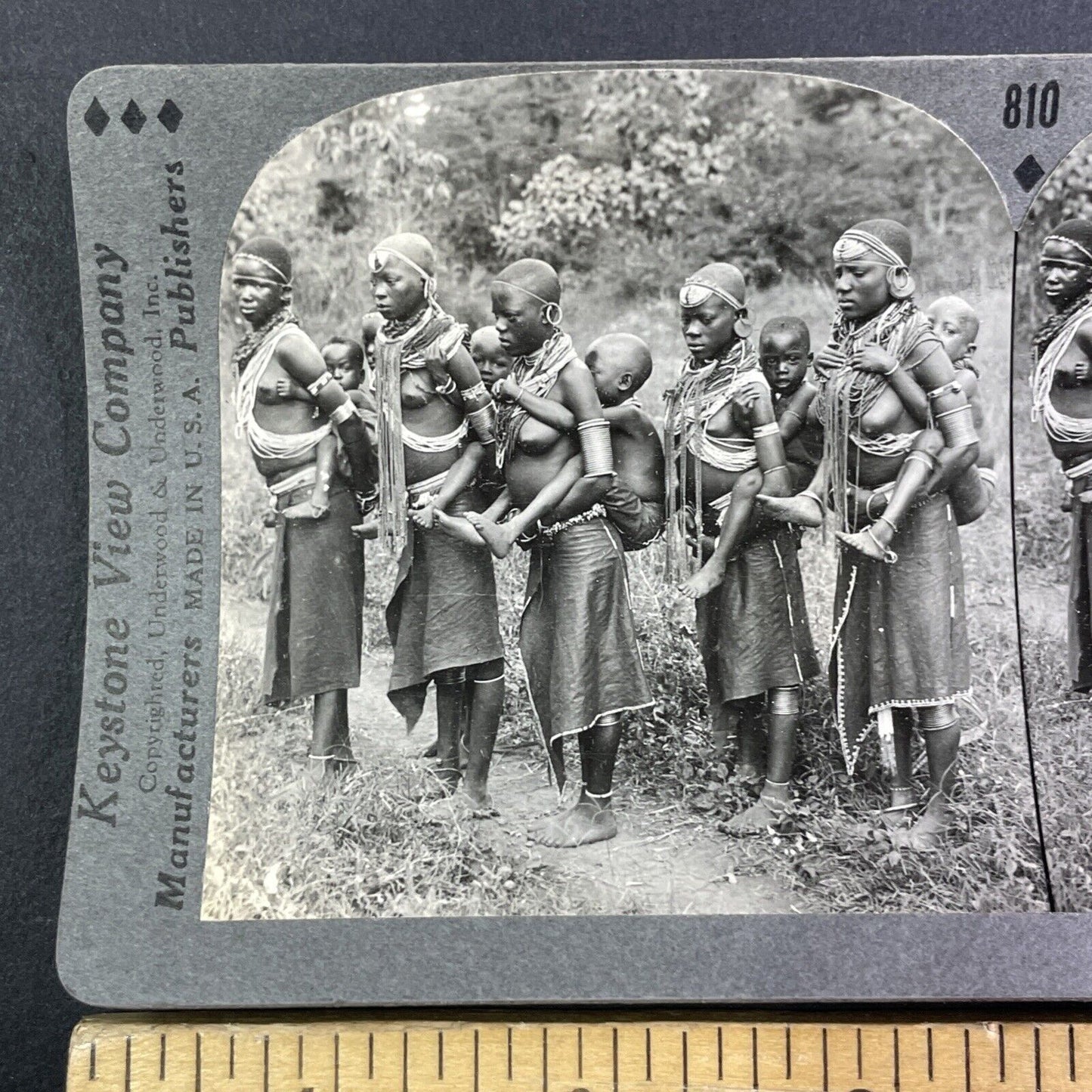 Women in Tanzania Carry Their Children Stereoview Antique c1910s Y1254