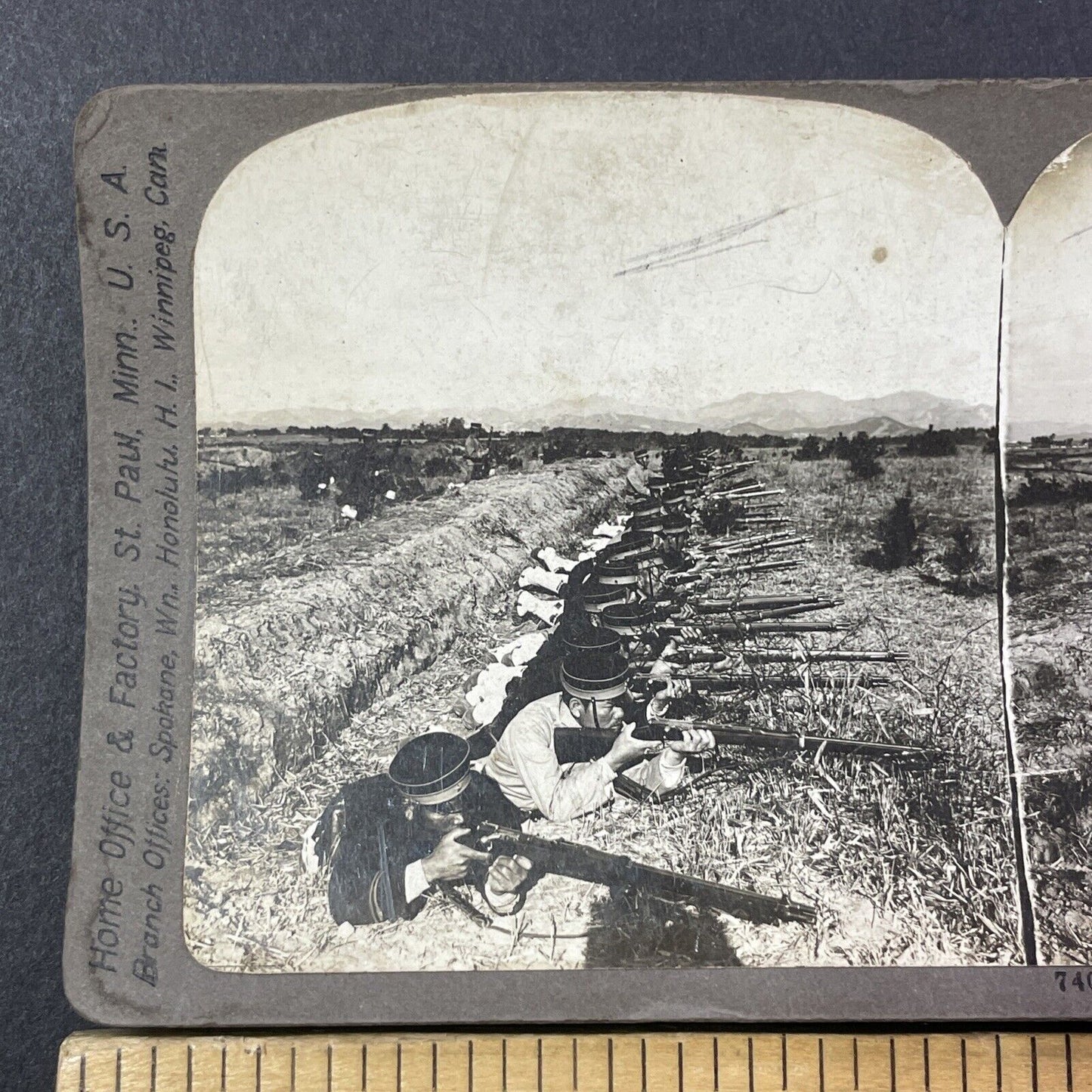 Japanese Soldiers Trench Warfare Stereoview Japan Antique c1908 X2805