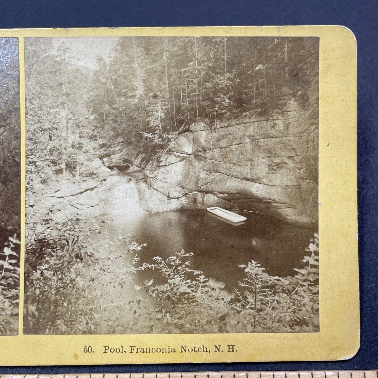 Antique 1870s Raft In The Jumping Pool Franconia NH Stereoview Photo Card V1948