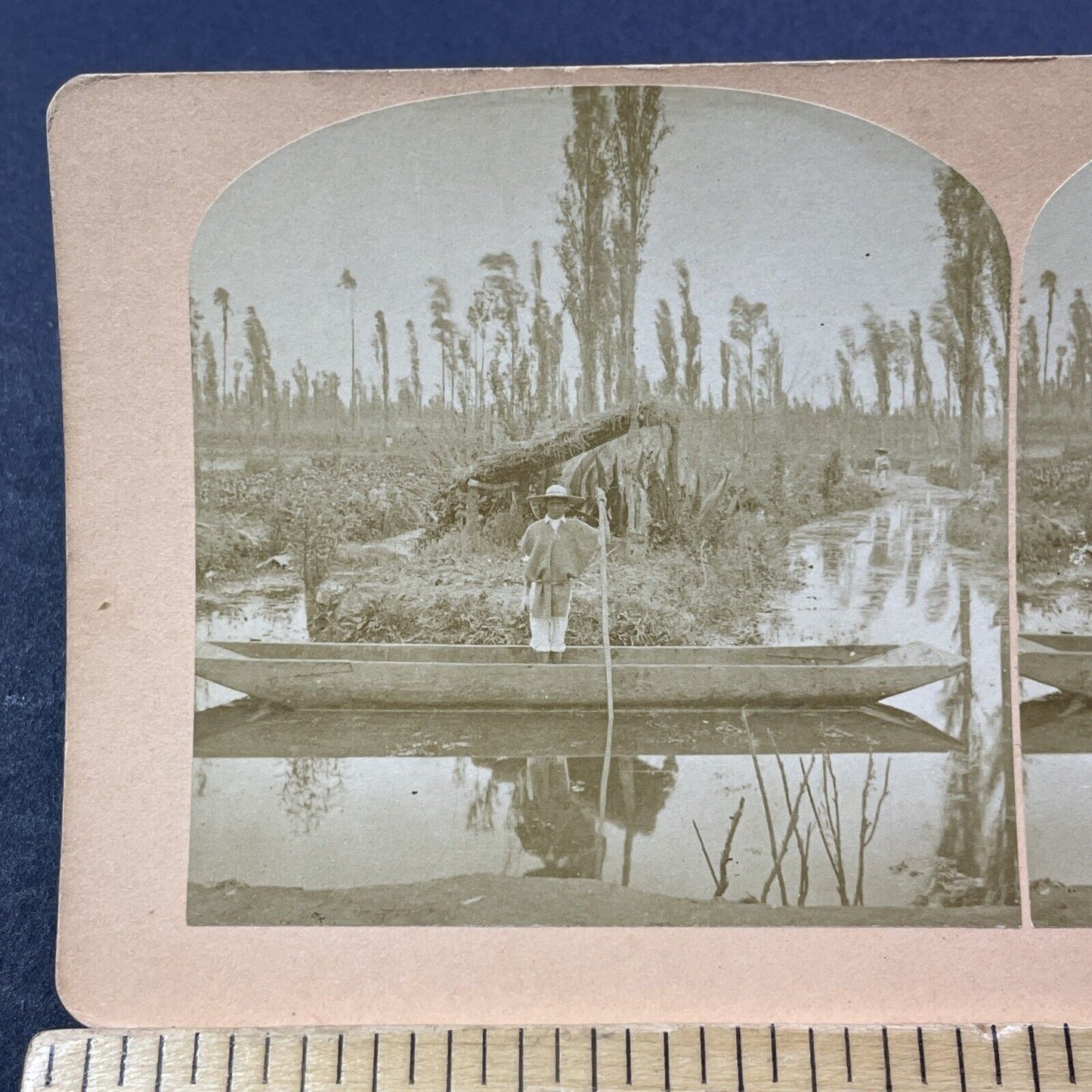 Antique 1873 Gondola Boat In Mexico City Stereoview Photo Card V3332