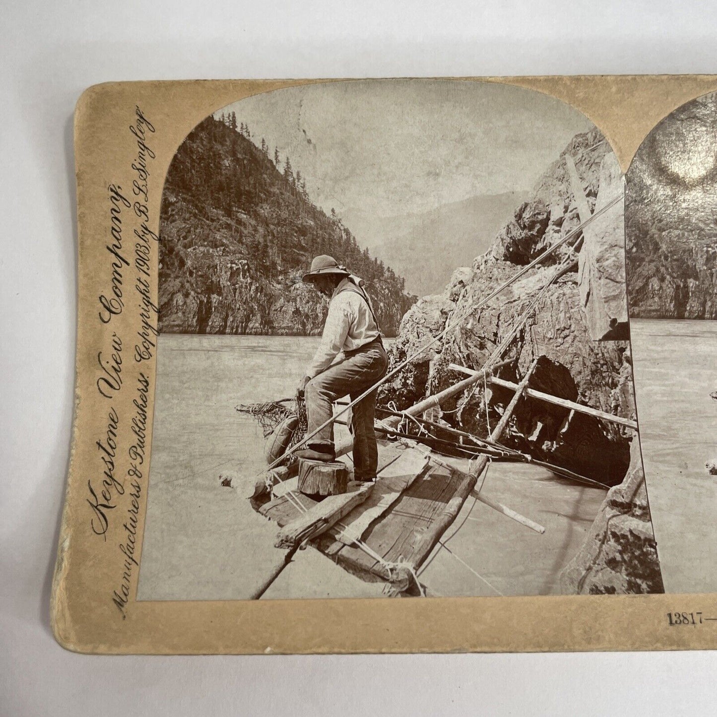 Antique 1903 Salmon Fishing Fraser River British Columbia Stereoview Photo PC614