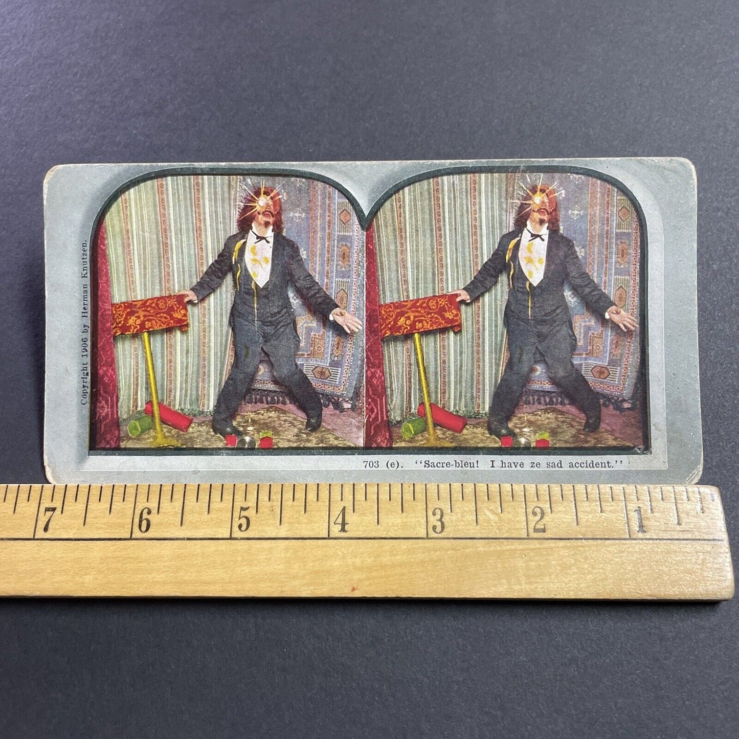 Antique 1906 Circus Magician Fails Juggling Eggs Stereoview Photo Card Q2261