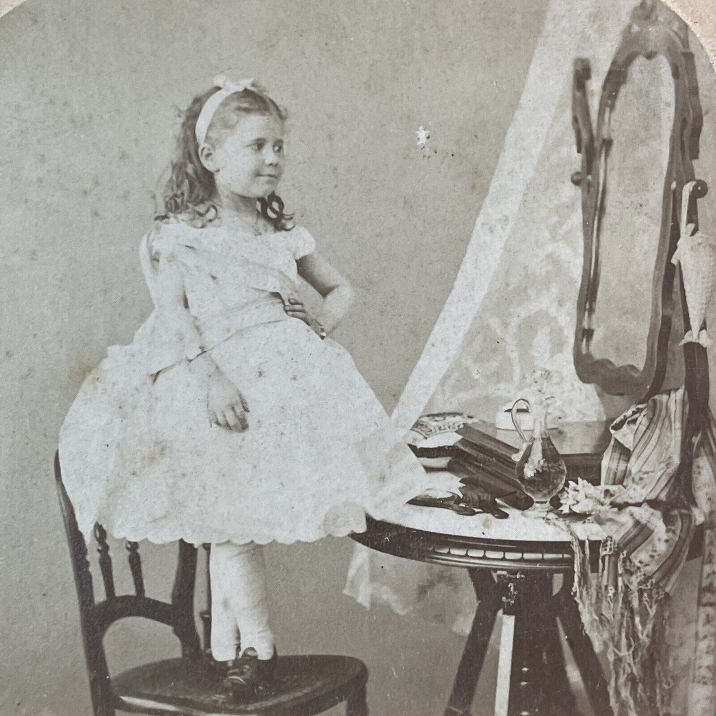 Little Girl Dressed as a Ballerina Stereoview F.G. Weller Antique c1874 Y1312