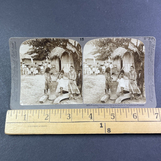 Native Women Grinding Rice in Panama Stereoview Antique c1901 Y2801