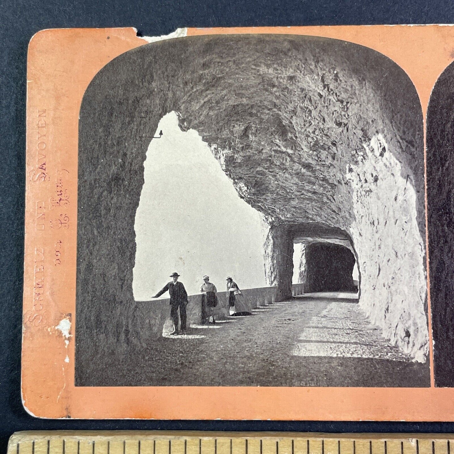 Axenstrasse Tunnel Switzerland Stereoview E. Lamy Antique c1870s Y2840