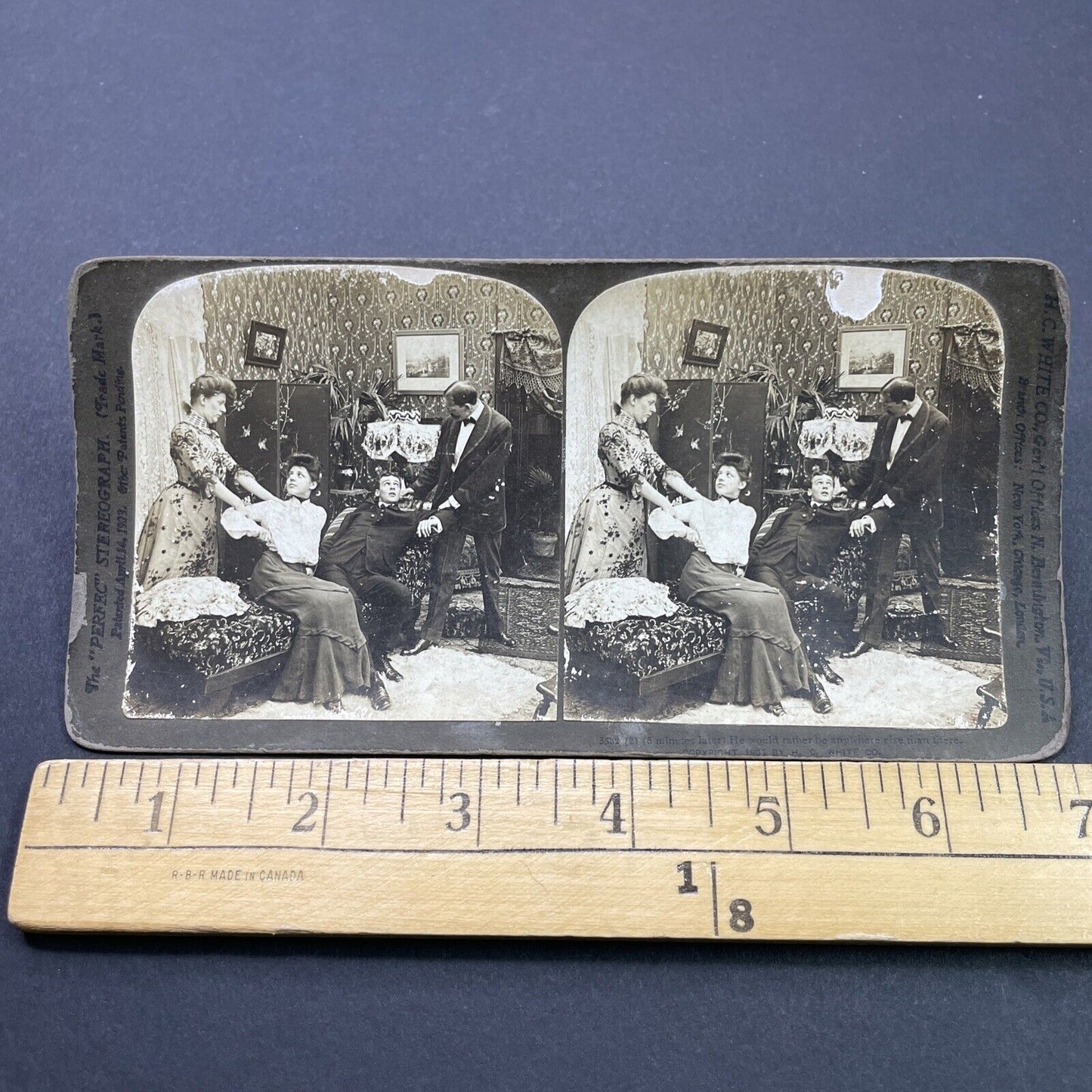 Antique 1903 Parents Catch Lovers In Parlor Stereoview Photo Card P2649