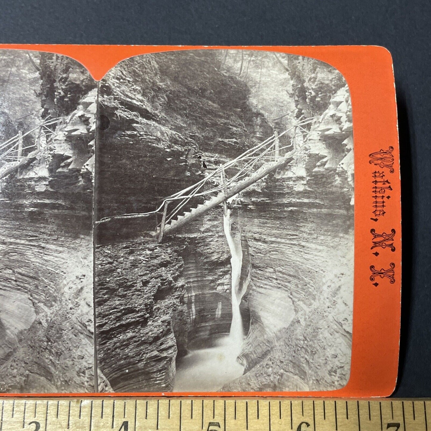 Antique 1860s Watkins Glen Dangerous Log Steps Stereoview Photo Card V1803