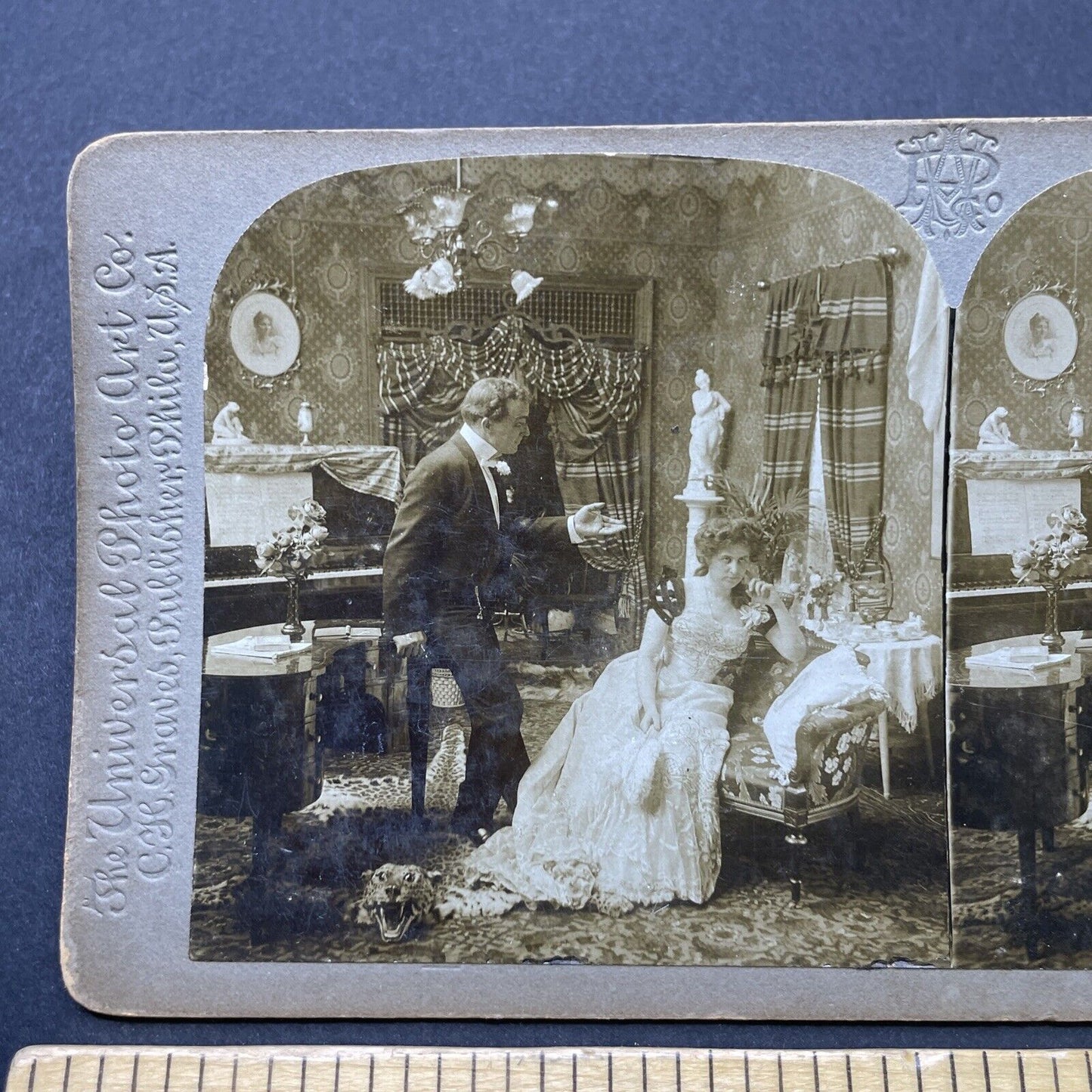 Antique 1901 Woman Rolls Her Eyes At Lying Husband Stereoview Photo Card P2573