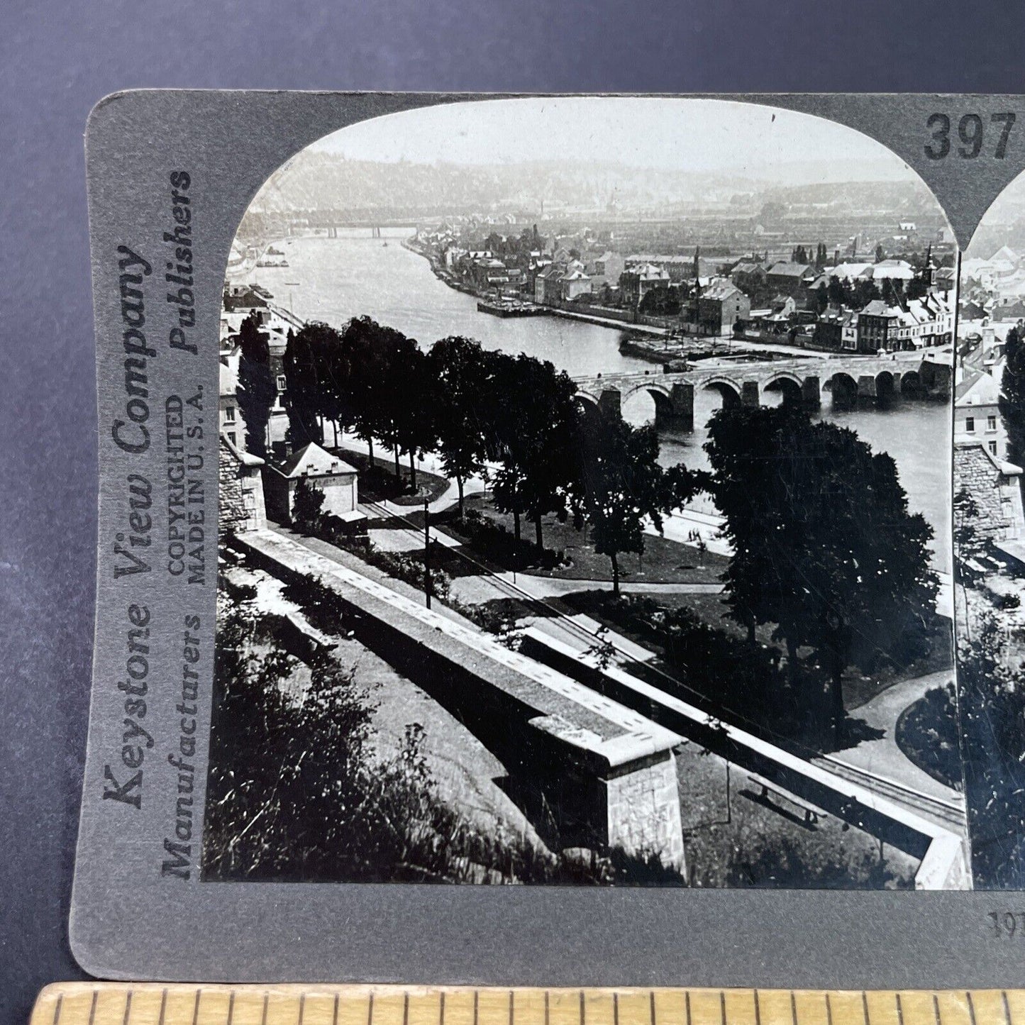 Antique 1910s River Meuse Bridge Namur Belgium Stereoview Photo Card P3755