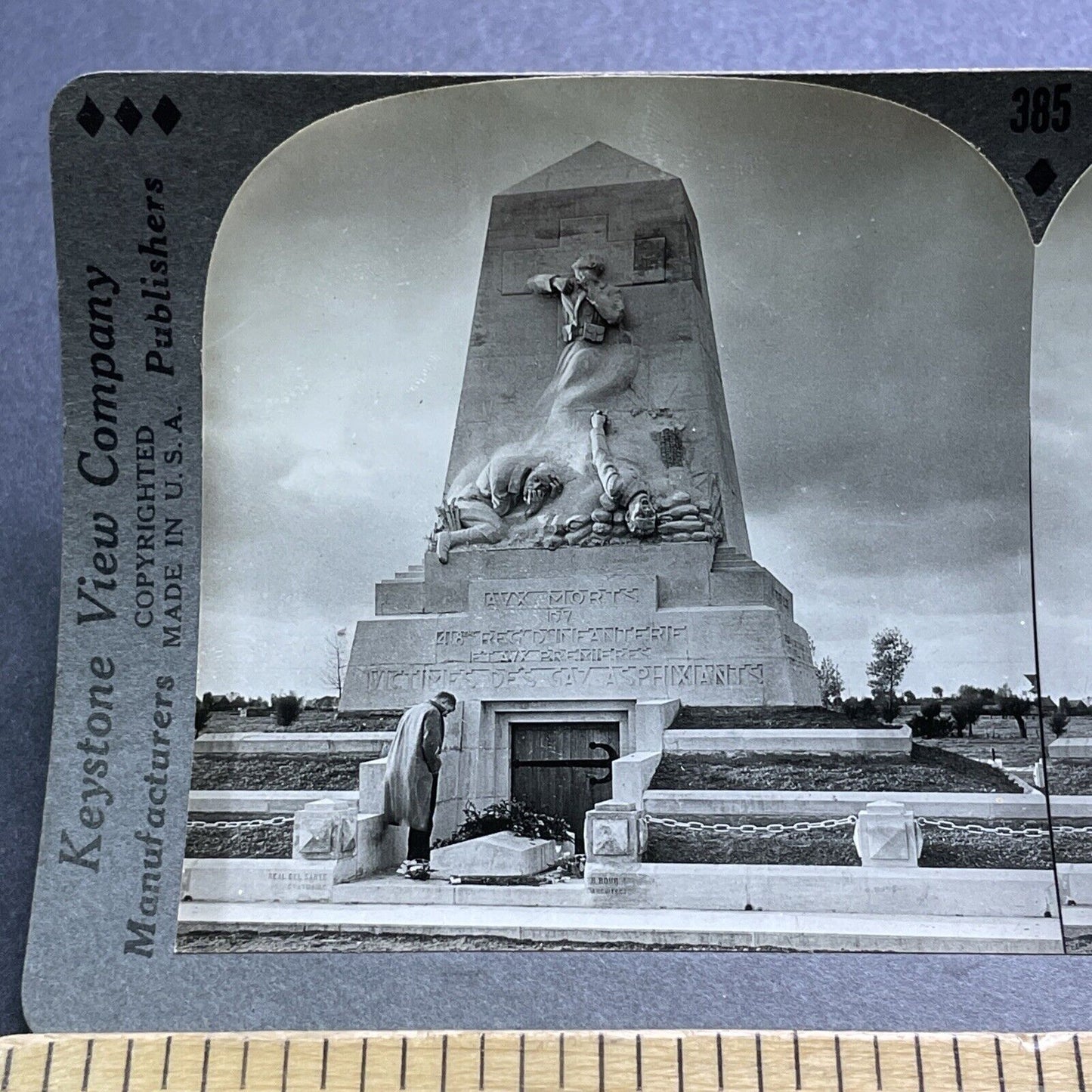 Antique 1930s Chlorine Gas War Memorial Ypres Belgium Stereoview Photo Card 2931