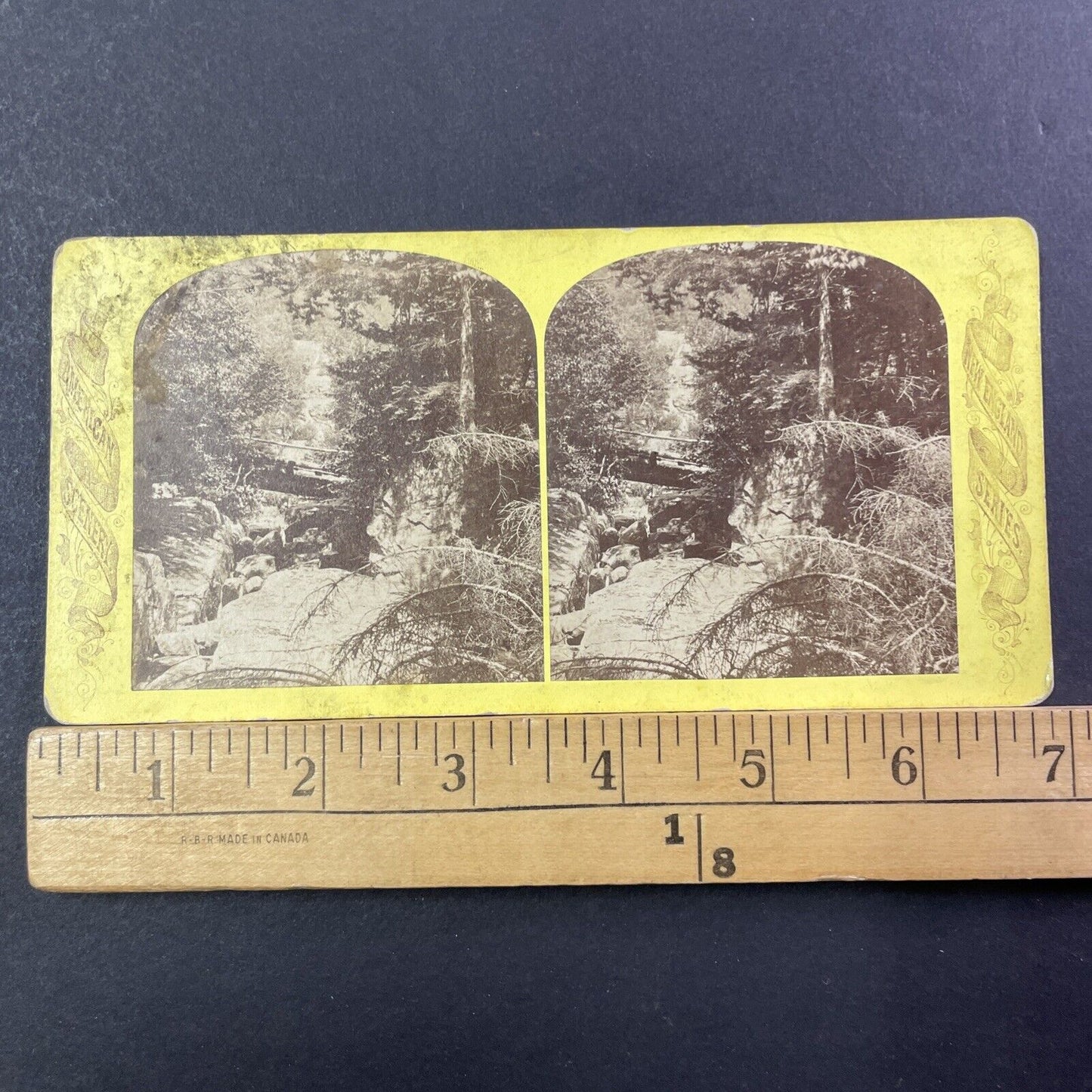 Silver Cascade Waterfall And Bridge NH Stereoview Photo Card Antique 1872 X883