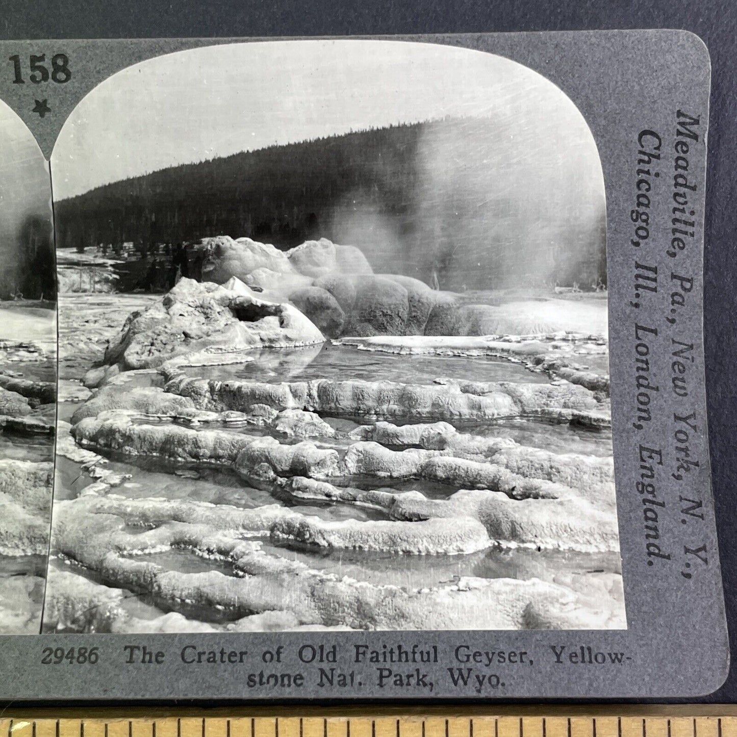 Old Faithful Geyser Yellowstone Park Wyoming Stereoview Antique c1910s Y1163