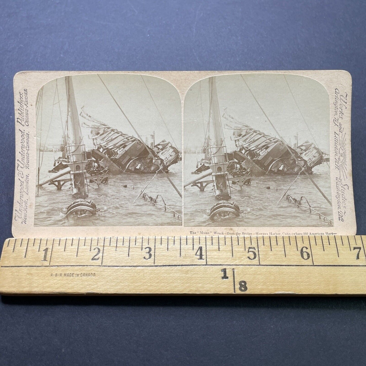 Antique 1899 Sinking Of USS Maine In Havana Cuba Stereoview Photo Card P2381