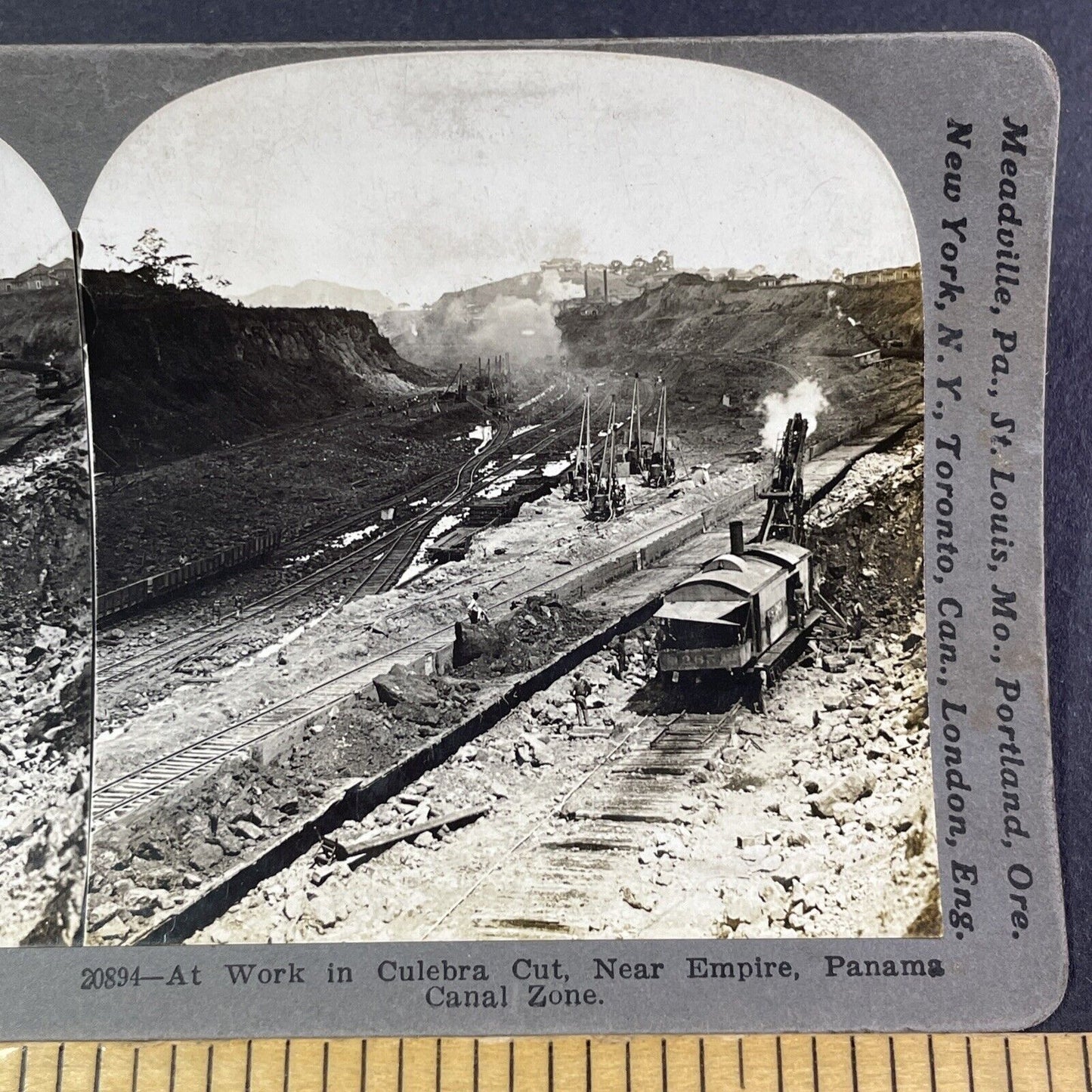 Railroad Steam Excavator Panama Canal Stereoview Antique c1910 Y2812