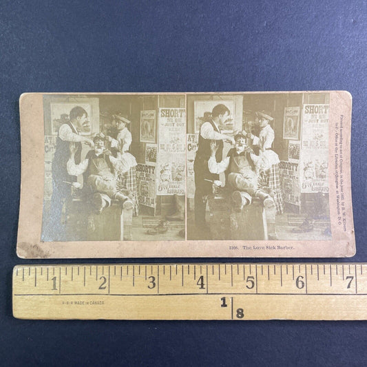 Barber Slices Man with a Razor Stereoview Antique c1899 Y1210