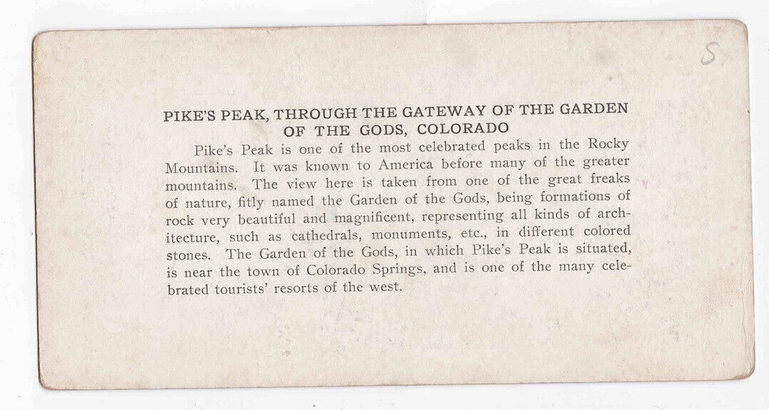 Antique 1905 Garden Of The Gods Gateway, Pike's Peak Colorado Stereo Card P319