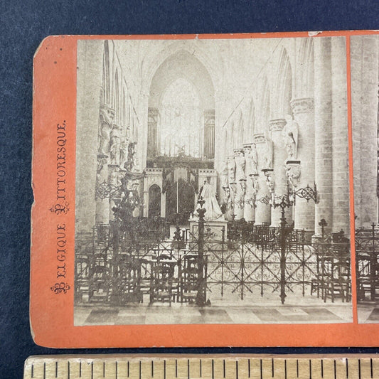 Interior St. Gudule Cathedral Church Stereoview Brussels Antique c1870s X2726