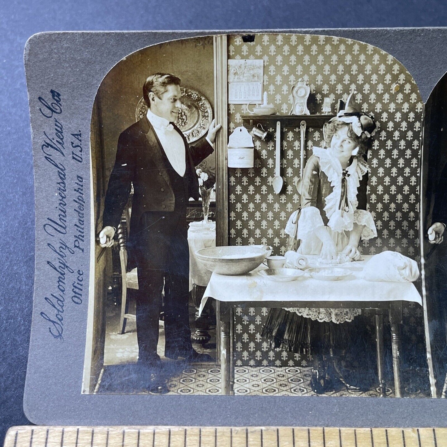 Antique 1902 Husband Flirts With French Maid Servant Stereoview Photo Card P3013