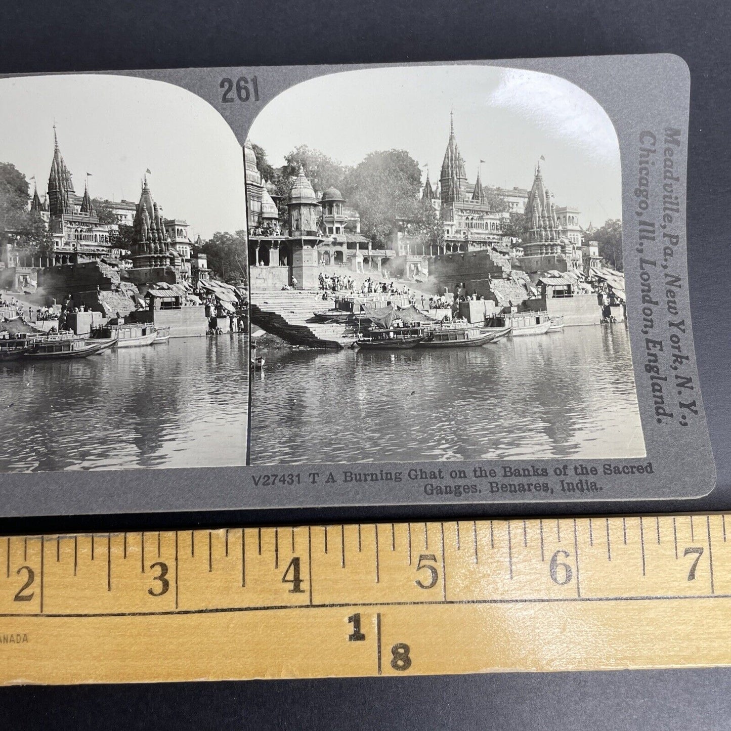 Antique 1908 Burning The Dead On Ganges River India Stereoview Photo Card P914