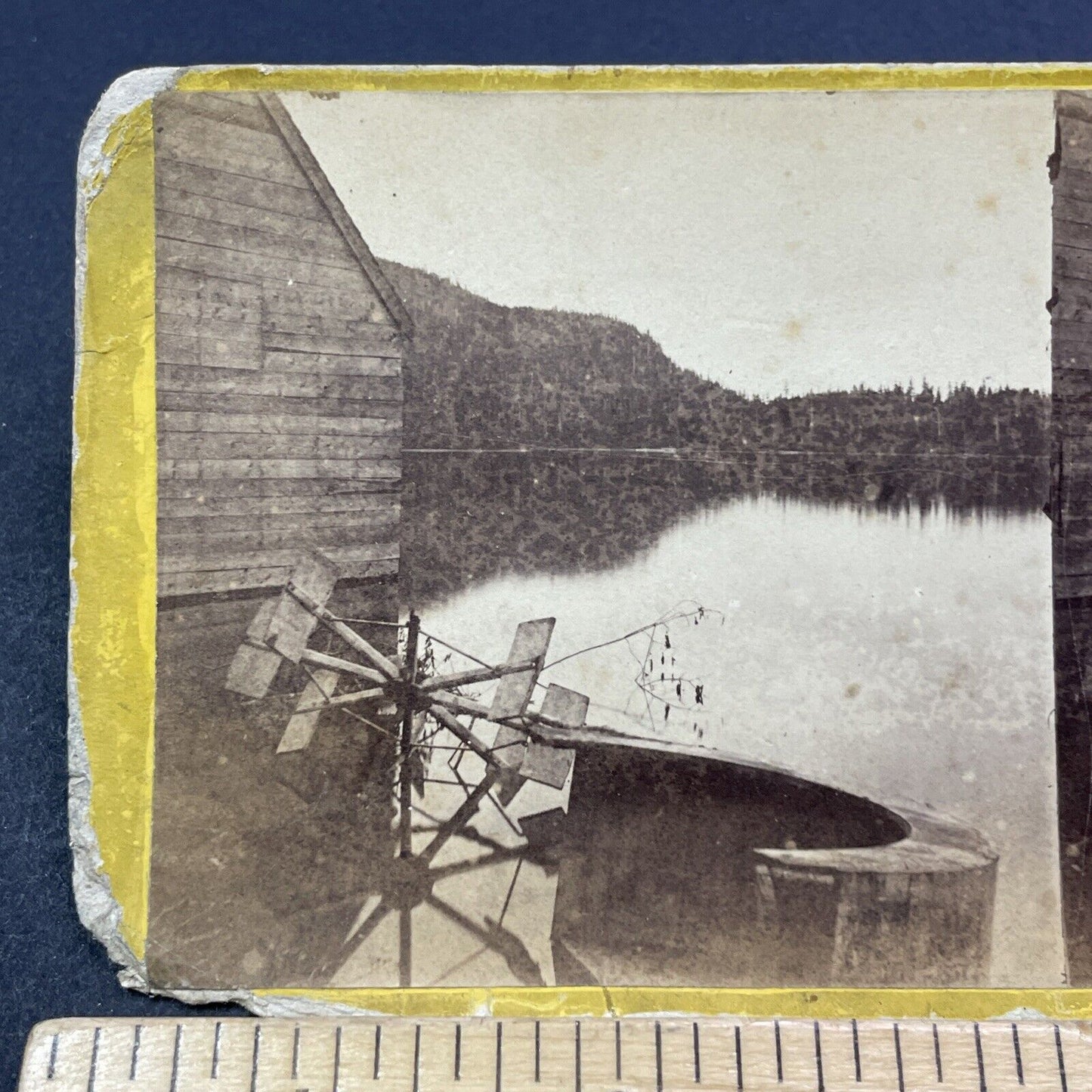 Antique 1870s Broken Mill Paddle Echo Lake NH Stereoview Photo Card V1959