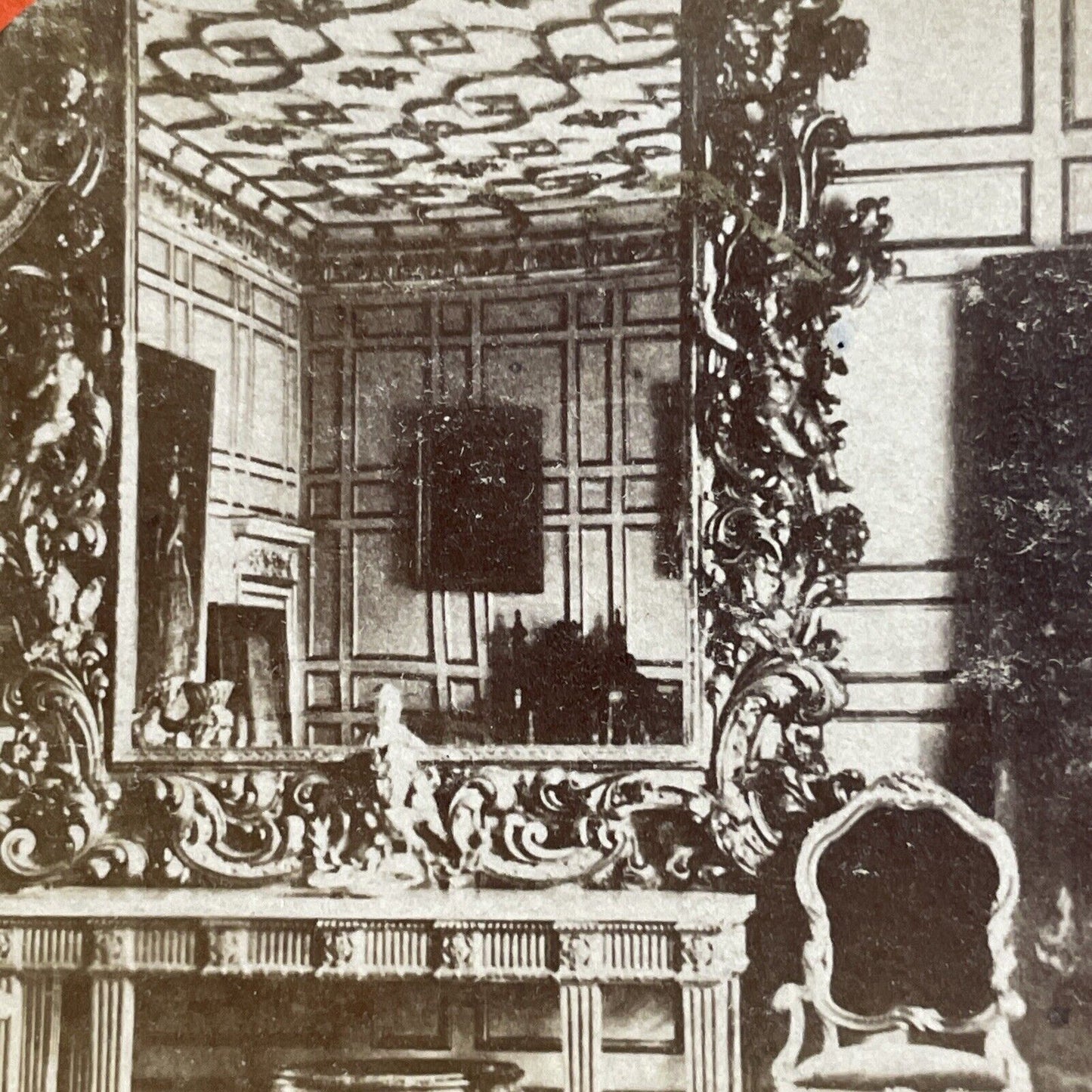 Antique 1870s Warwick Castle Receiving Room UK Stereoview Photo Card P4385