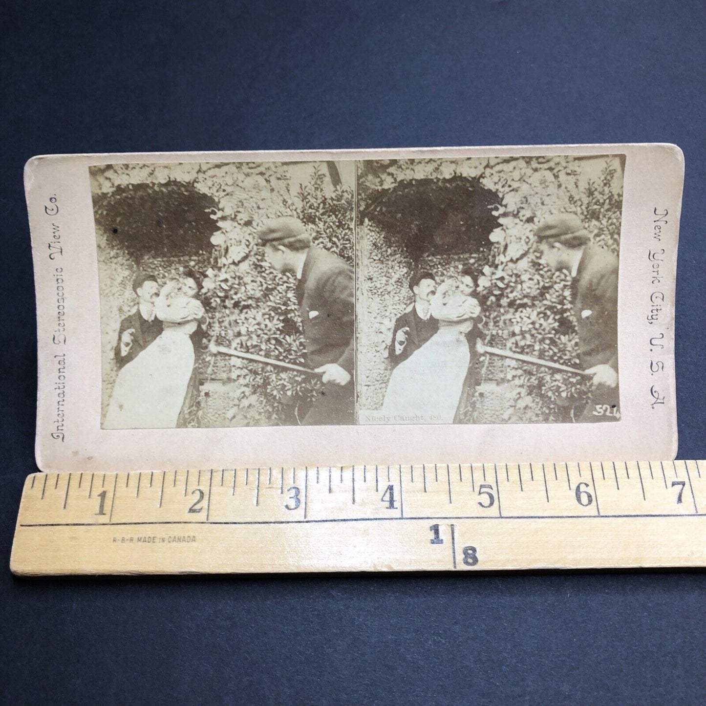 Antique 1894 NY Man To Be Beaten For Kissing Girl Stereoview Photo Card P1965