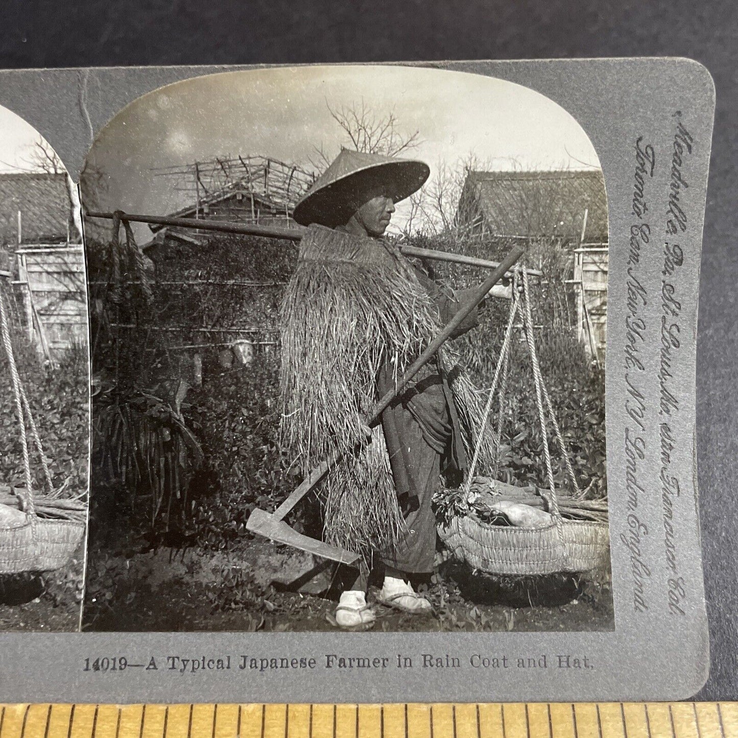 Antique 1901 Man Wears Homemade Raincoat In Japan Stereoview Photo Card P4237