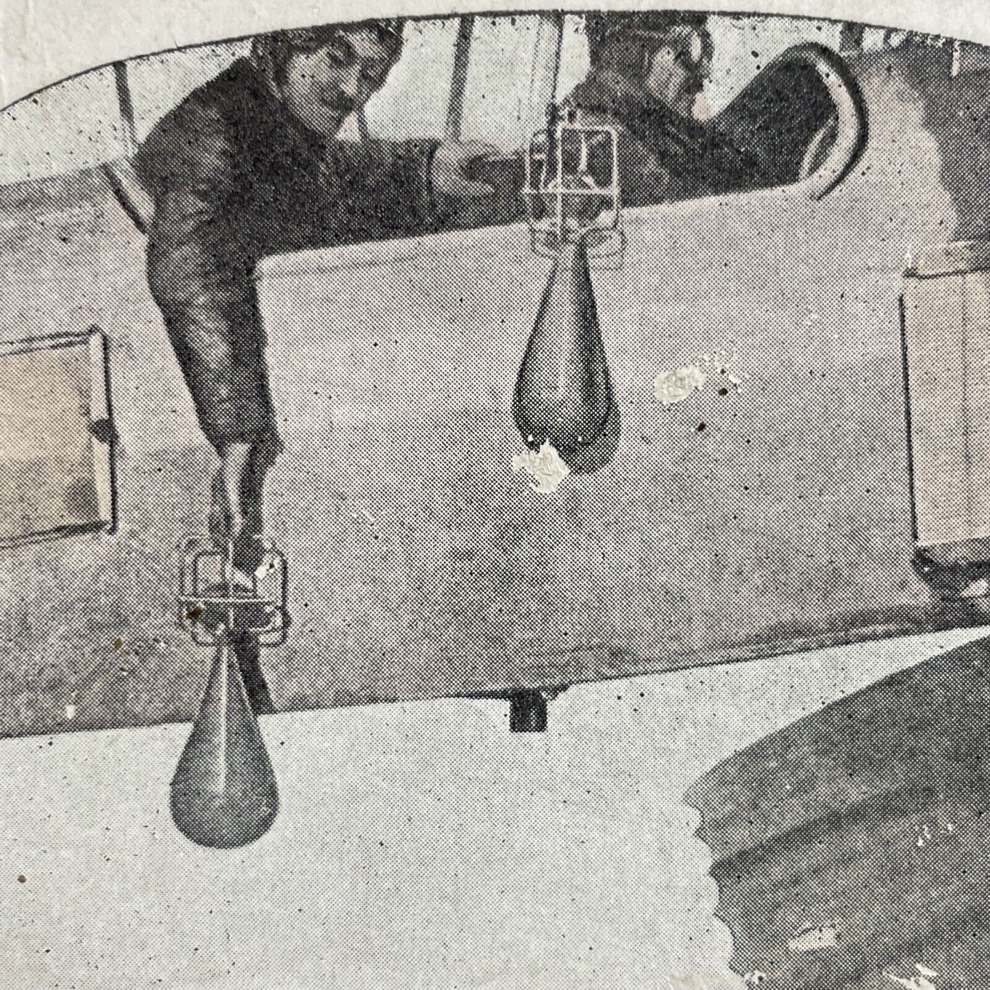 Antique 1906 Men Dropping Bombs From Early Airplane Stereoview Photo Card Q2249