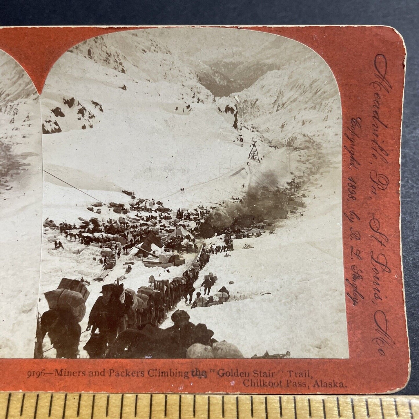 Antique 1898 Gold Miners Hiking Through The Rockies Stereoview Photo Card P4999