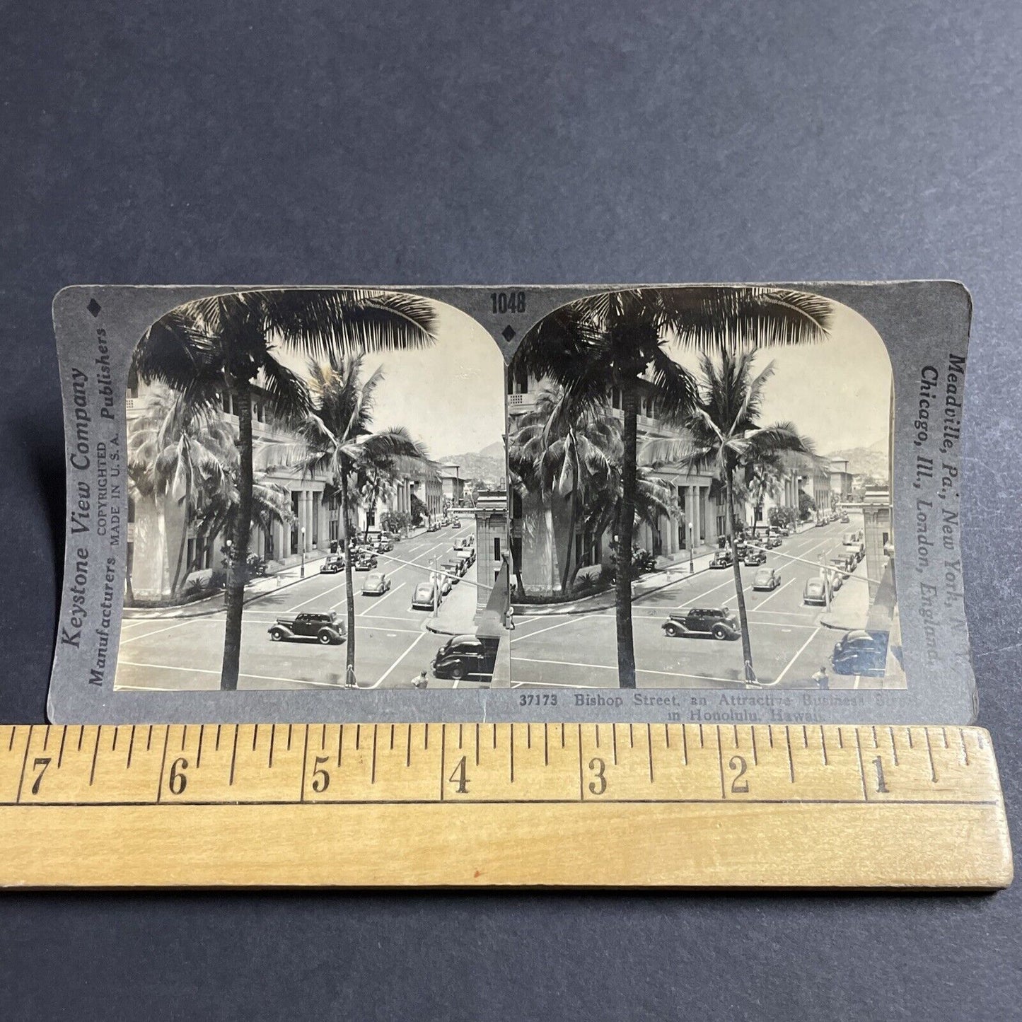 Antique 1930s Bishop Street Honolulu Hawaii Stereoview Photo Card P4974