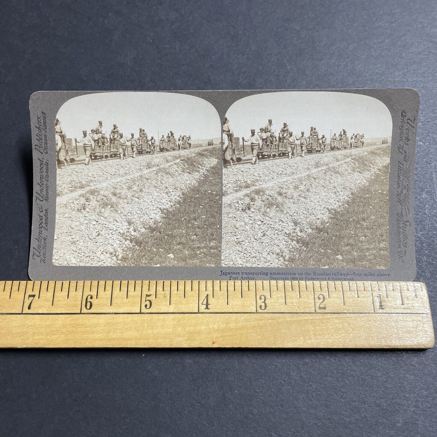 Antique 1904 Japan Army Ammunition On Railroad Stereoview Photo Card P5598