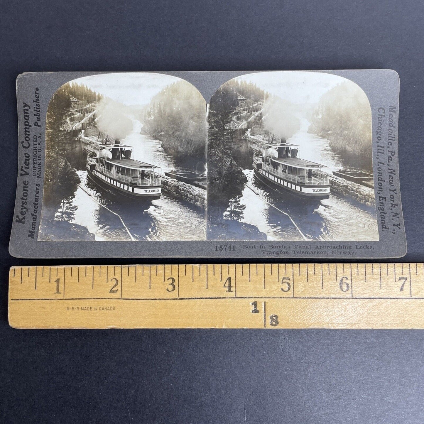 Antique 1908 Telemark Canal Ship In Vrangfoss Norway Stereoview Photo Card P961