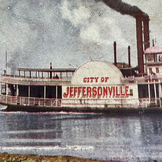 Antique 1910s City Of Jeffersonville Riverboat Ferry Stereoview Photo Card P5001