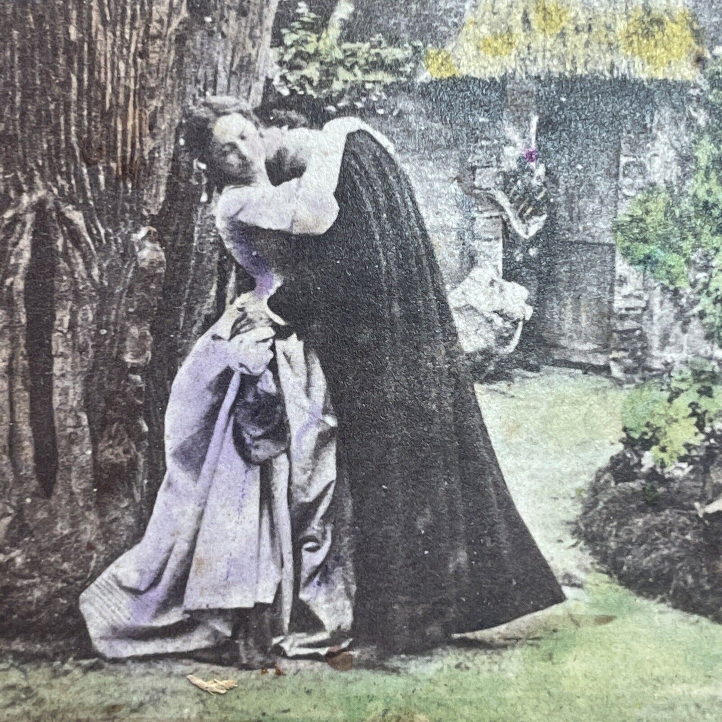 Antique 1860s Man Seduces Woman In Garden Stereoview Photo Card P1154