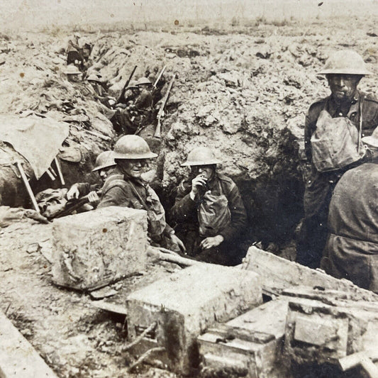 Antique 1916 Scottish WW1 Soldiers In Trench Warfare Stereoview Photo Card P4989