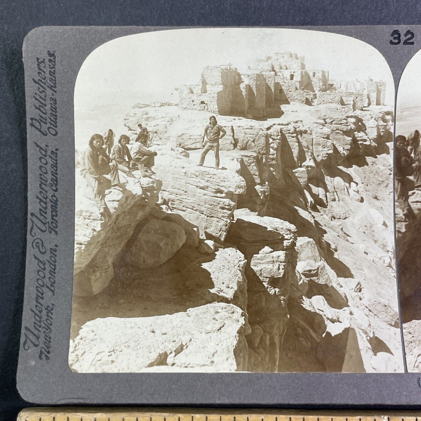 Hopi Native American Indian near Walpi Arizona Stereoview c1890s Y1219