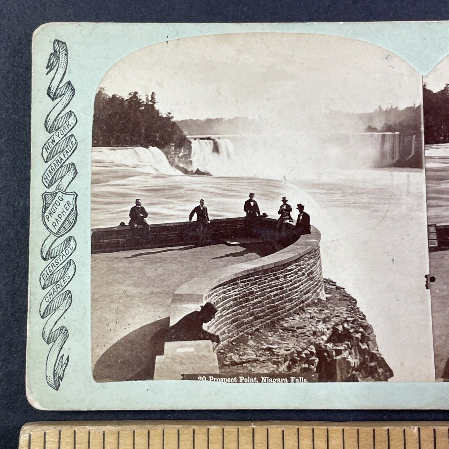 Natural Stone Wall Niagara Falls NY Stereoview Charles Bierstadt c1870s Y1834