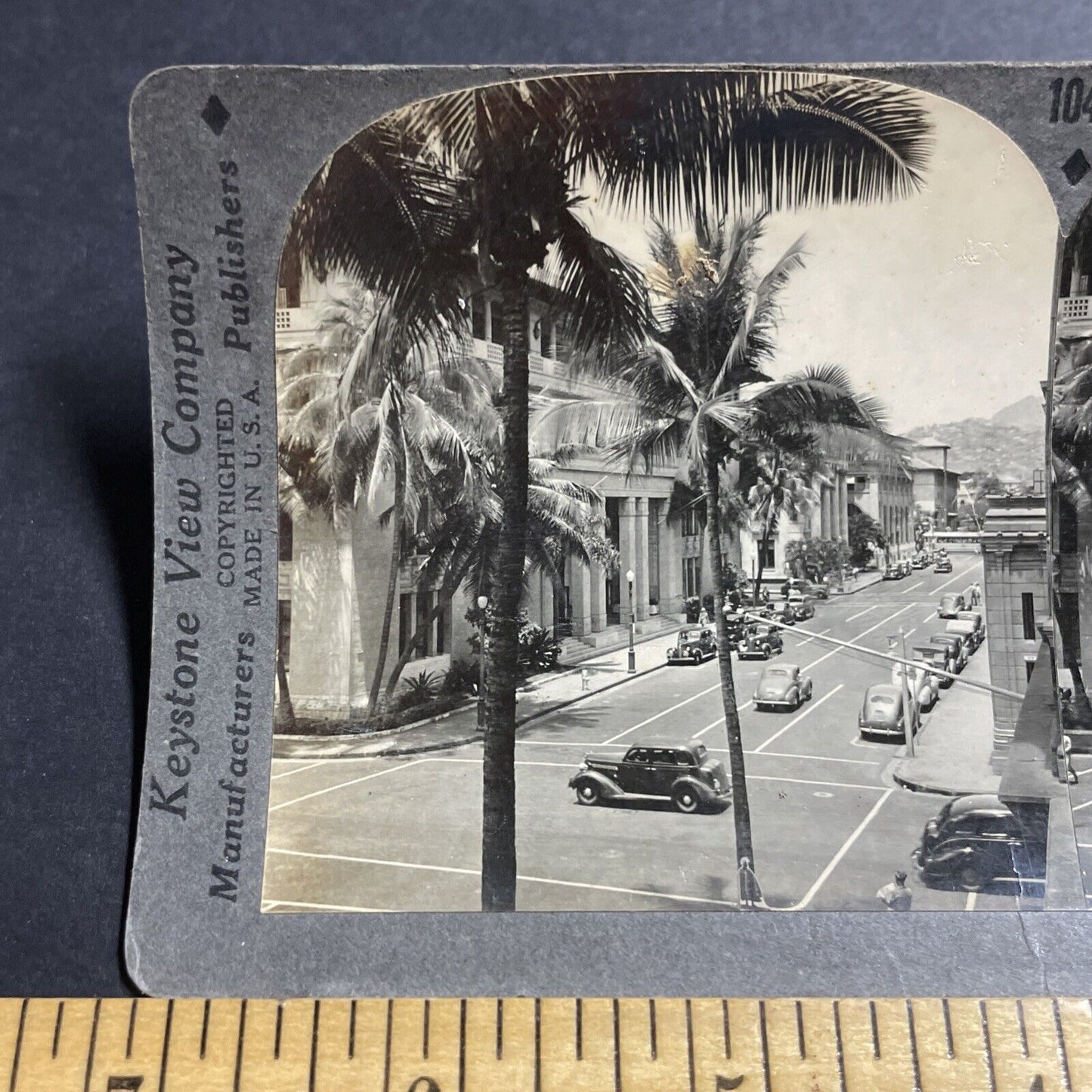 Antique 1930s Bishop Street Honolulu Hawaii Stereoview Photo Card P4974