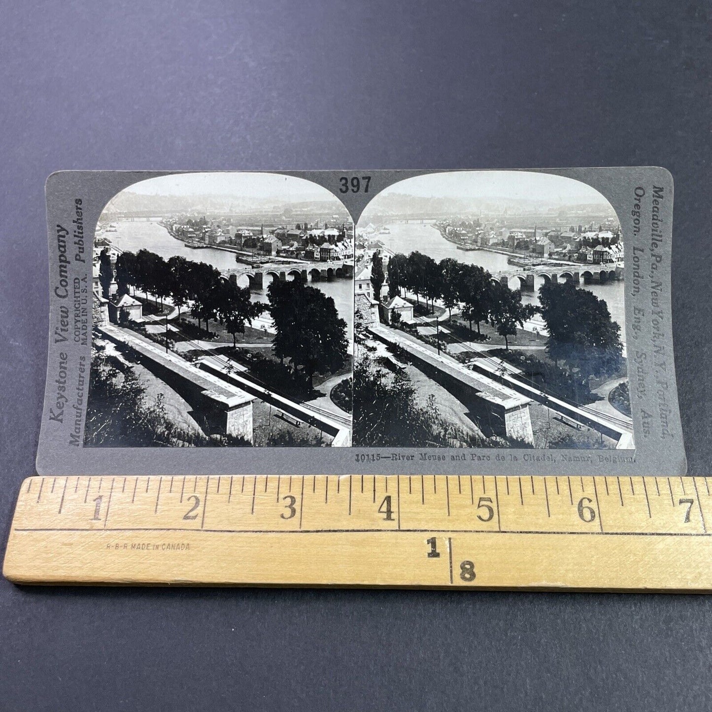 Antique 1910s River Meuse Bridge Namur Belgium Stereoview Photo Card P3755