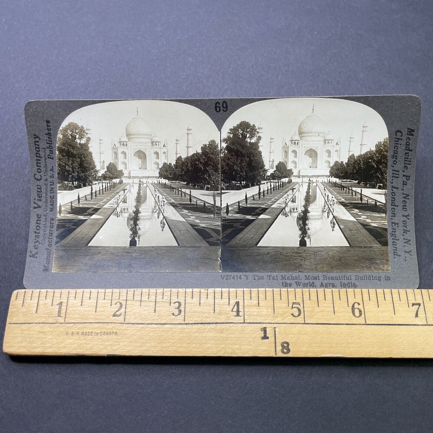 Antique 1910s The Taj Mahal Agra India Stereoview Photo Card P2747