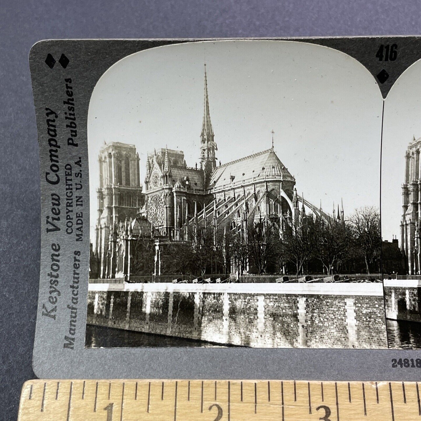 Antique 1920s Notre Dame Cathedral Church Paris Stereoview Photo Card V2947