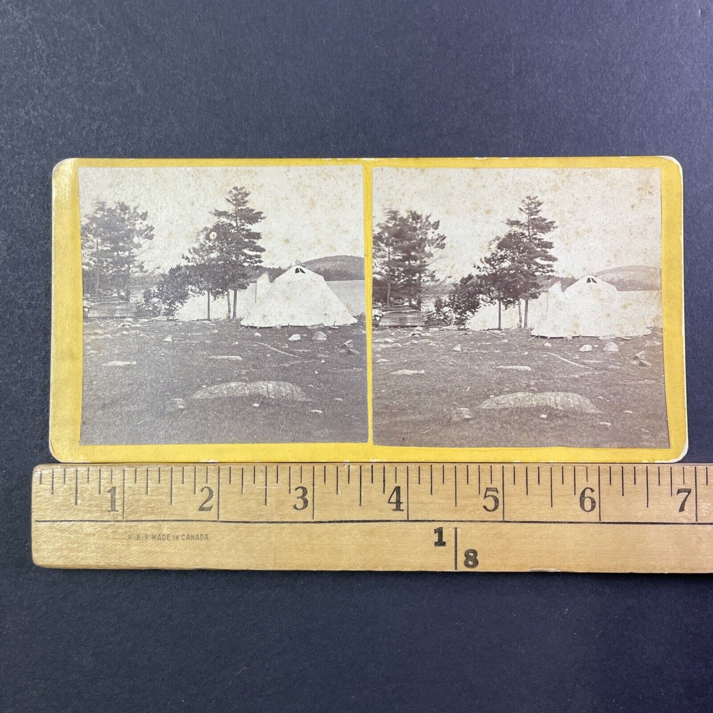 Tents On Weirs Beach Stereoview Laconia NH Photo Card Antique 1872 X828