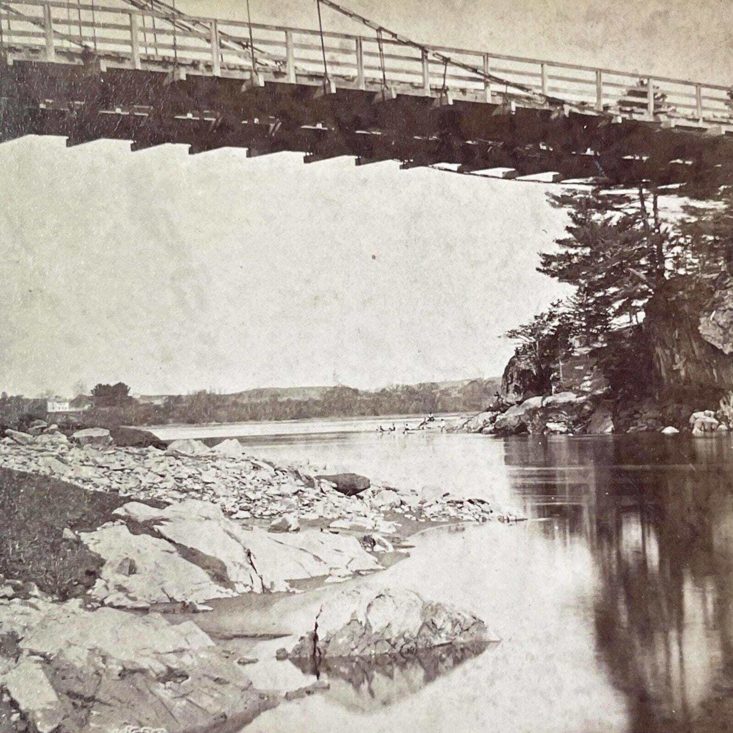 First Suspension Bridge Newburyport Stereoview Massachusetts c1860s Y409